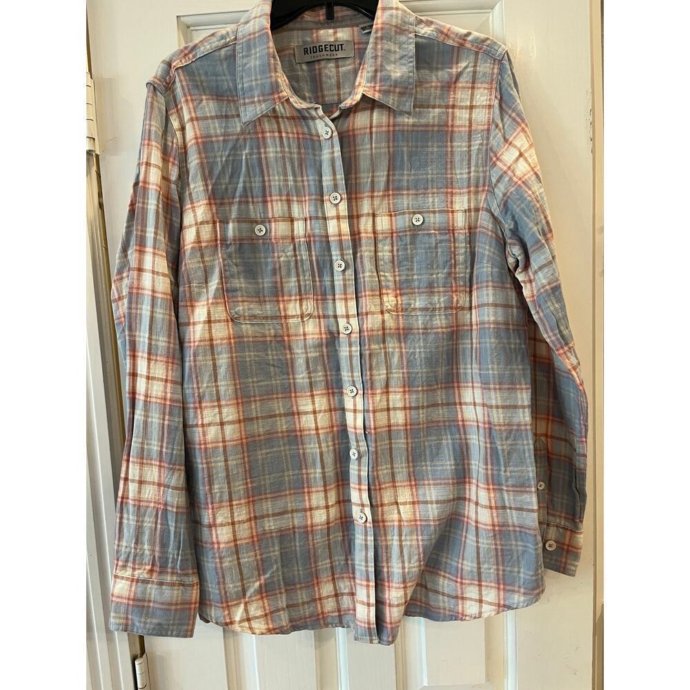 Ridgecut Toughwear Shirt Women Large Fall Plaid Flannel Hiking Outdoor Western